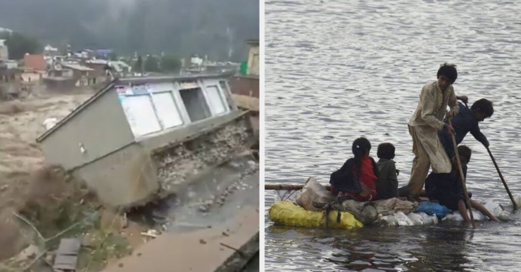 Pakistan Flooding Movies Present Buildings Being Washed Away