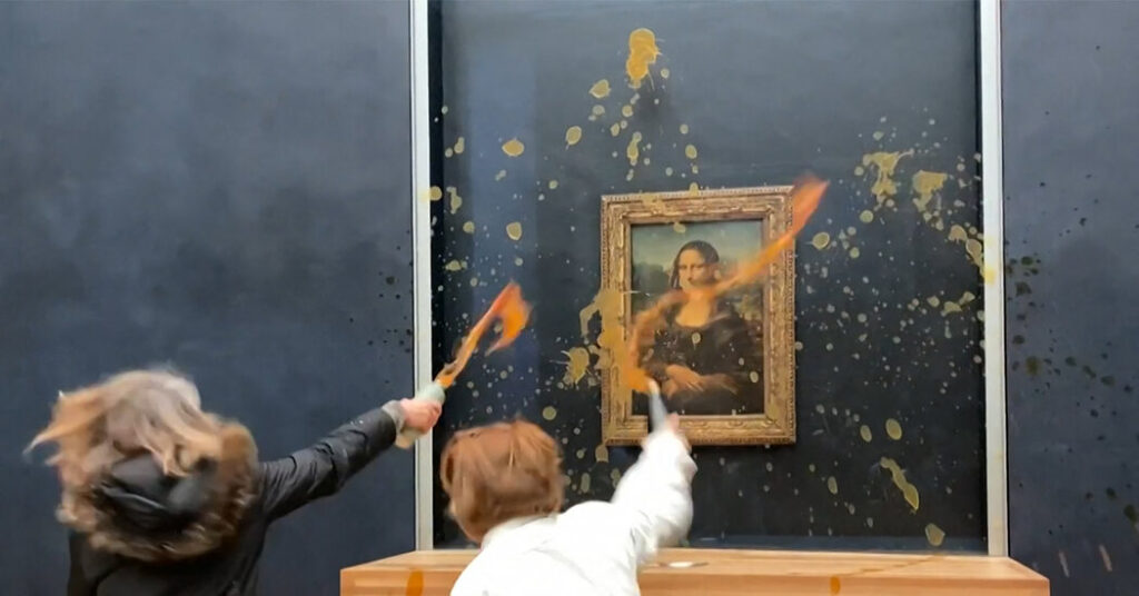 Protesters on the Louvre Hurl Soup on the Mona Lisa