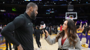 Watch: LeBron James will get distracted throughout interview by son’s recreation on TV