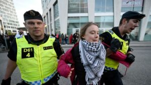 Swedish police push again protesters exterior Eurovision area