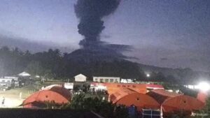 Indonesia’s Ibu volcano erupts twice, spewing red-hot lava