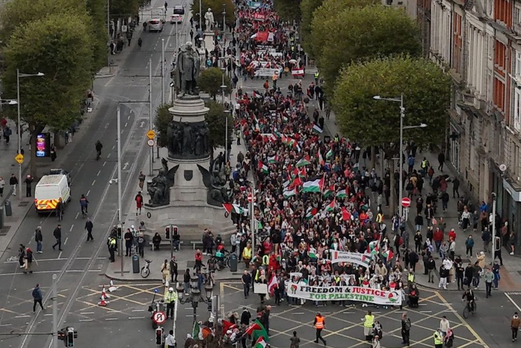 Protesters in Dublin mark one yr of Israel-Hamas battle