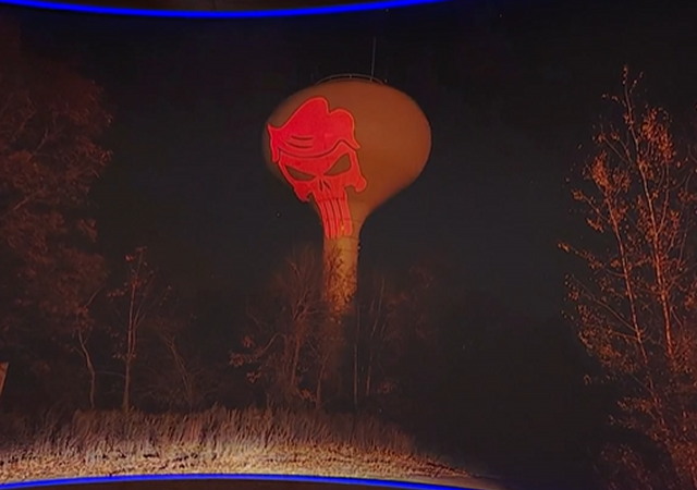 LOL! Massachusetts Resident Who Was Fined for Projecting ‘Trump 2024’ on Water Tower Modifications it to a Trump ‘Punisher’ Picture After Election (VIDEO) | The Gateway Pundit LOL! Massachusetts Resident Who Was Fined for Projecting ‘Trump 2024’ on Water Tower Modifications it to a Trump ‘Punisher’ Picture After Election (VIDEO) | The Gateway Pundit