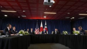 Biden meets South Korea, Japan leaders for pre-Trump huddle on danger