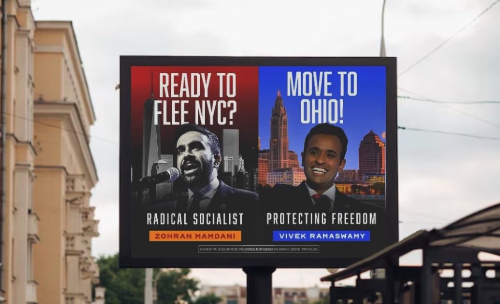 LOL! “Able to Flee NYC?” – Vivek Ramaswamy to Debut Billboard in Occasions Sq. Urging New Yorkers to Flee Zohran Mamdani and Transfer to Ohio | The Gateway Pundit LOL! “Able to Flee NYC?” – Vivek Ramaswamy to Debut Billboard in Occasions Sq. Urging New Yorkers to Flee Zohran Mamdani and Transfer to Ohio | The Gateway Pundit